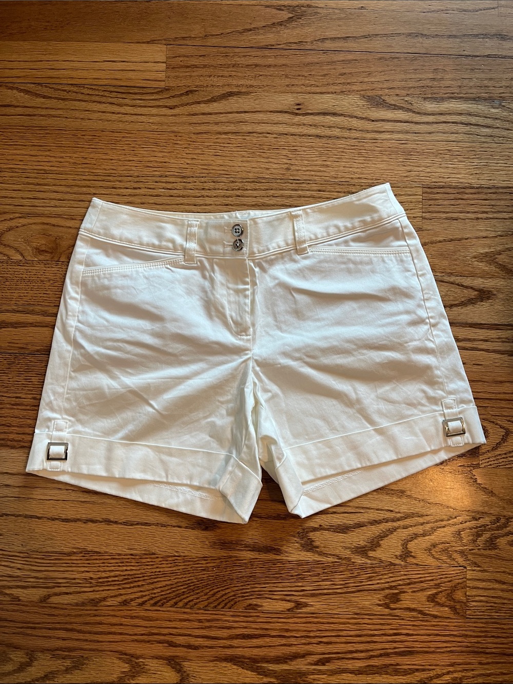 White House Black Market White Buckle Hem Shorts